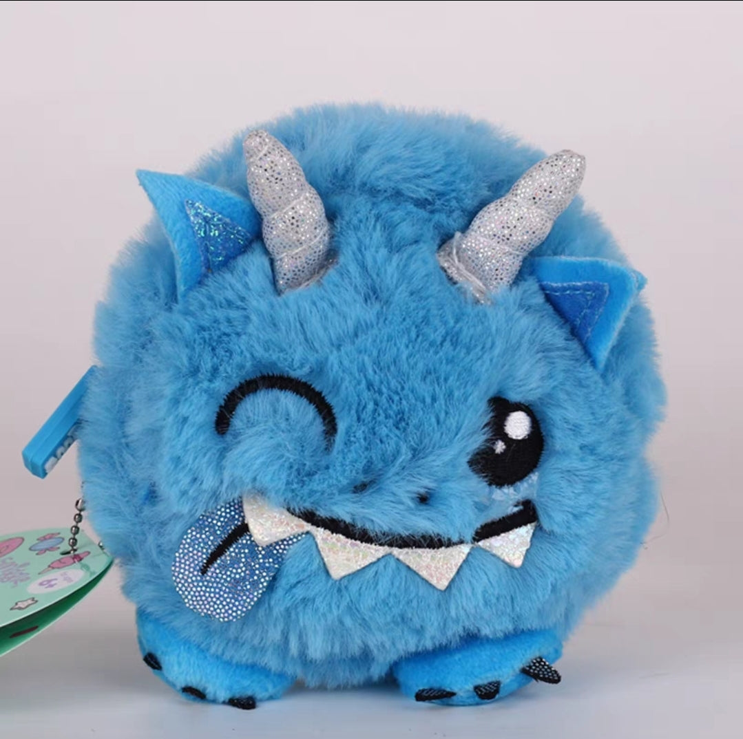 Smiggle Reversey Fluffy Blue Monster Keyring | Bag Charm | Sequined