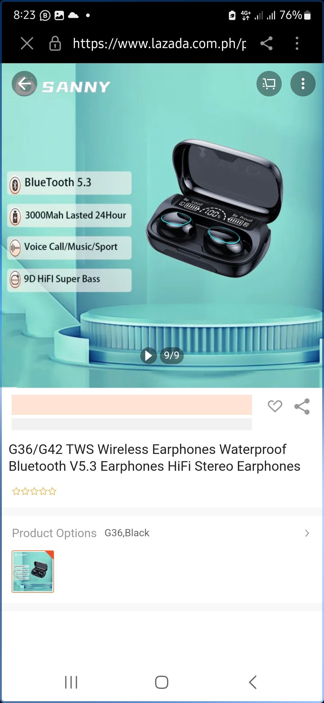 G36 TWS Wireless Earphones Waterproof Bluetooth V5.3 Earphones WiFi Stereo Earphones