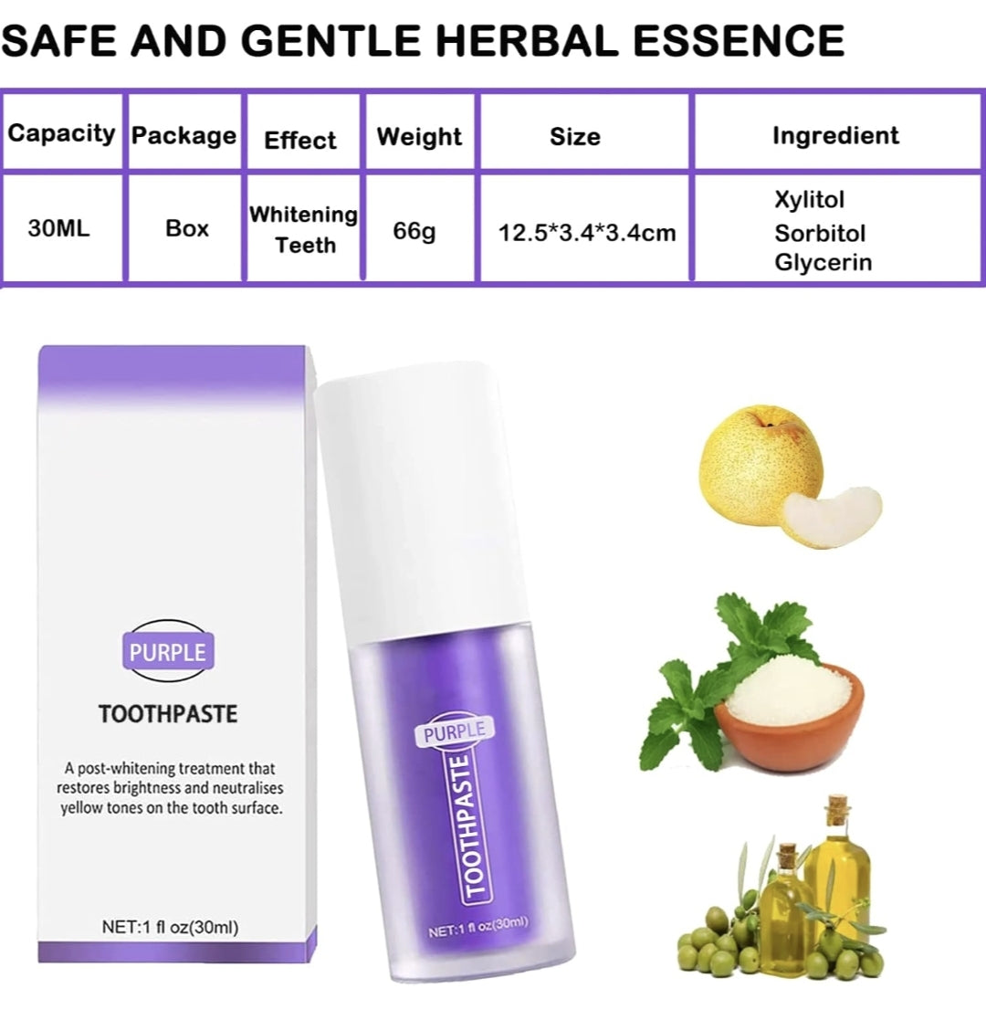Purple Toothpaste for Extra Teeth Whitening, Stain Removal, Purple Tooth Gel Suitable for Sensitive Teeth and Gum Repair
