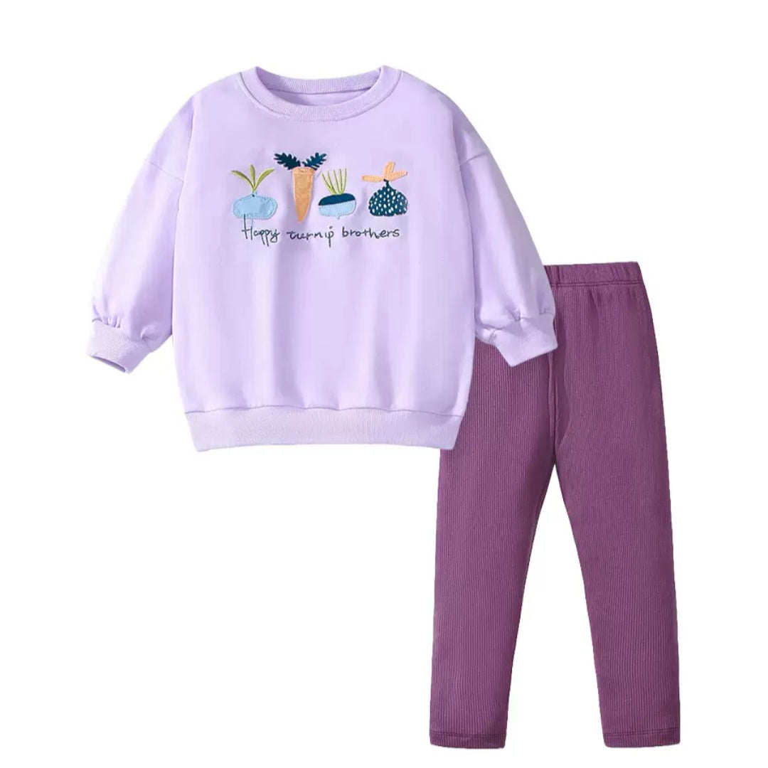 Vegetables Design 100% Cotton Set For Girls 2-7y