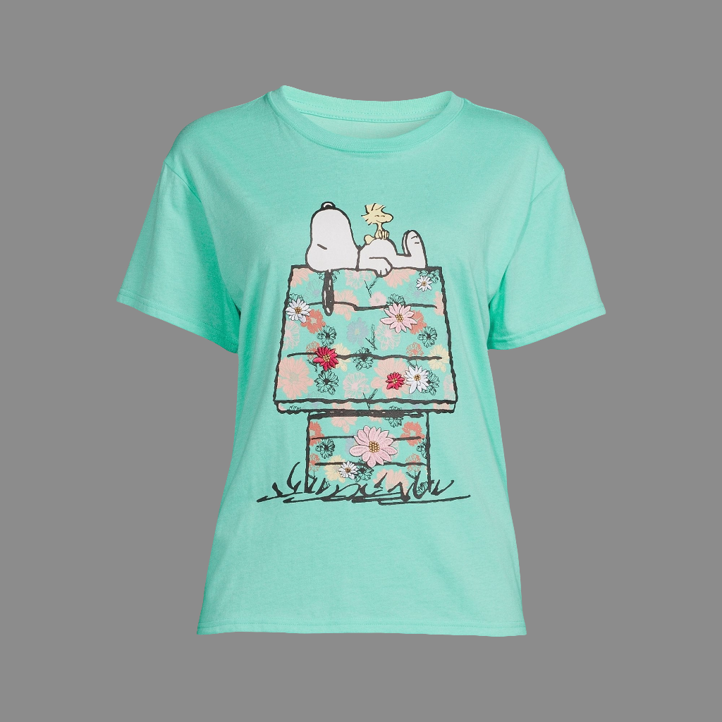 Tshirt For Women Snoopy Floral Design Peanuts Oversized Mint Color Size XS-S