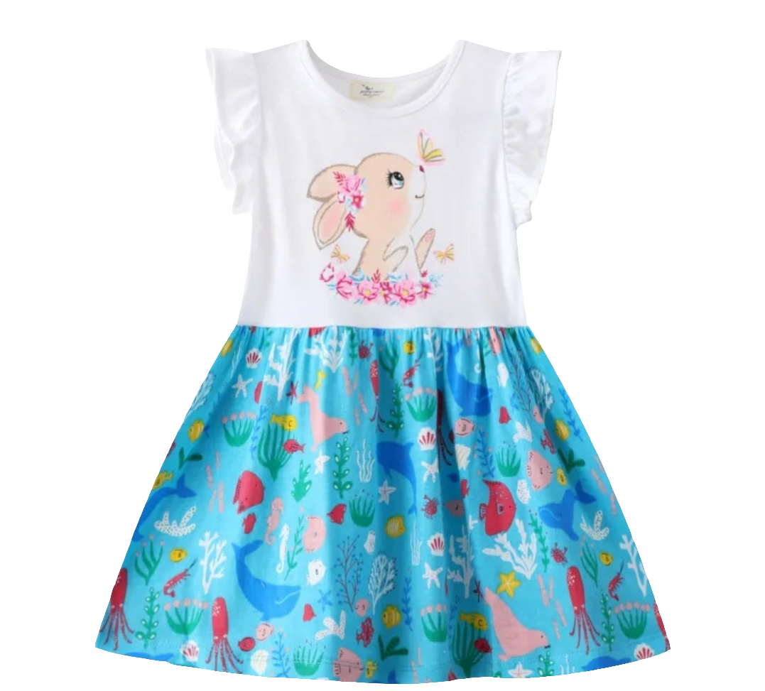 Cute Dress For Girls Rabbit Design Size 5-7y