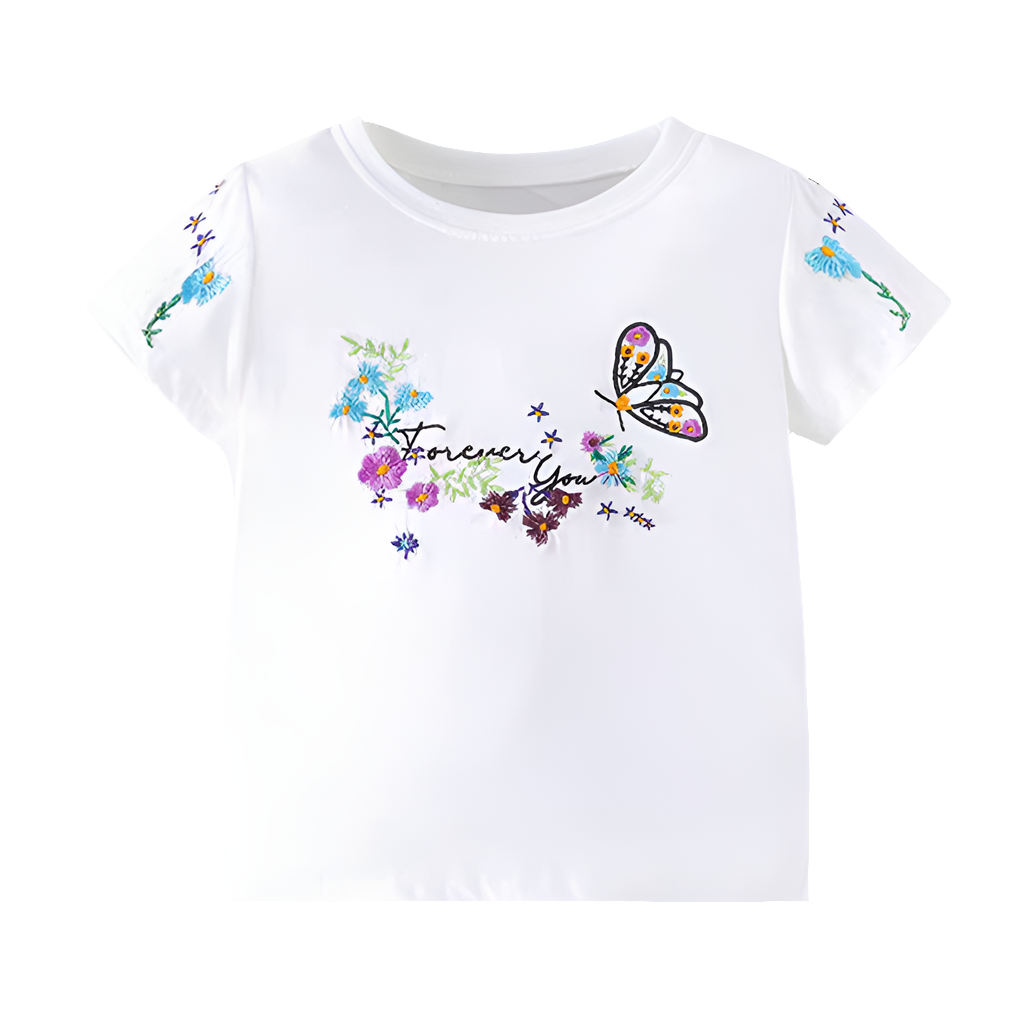 T-shirt For Girls Flower Design Cotton 100% Size 2-8y