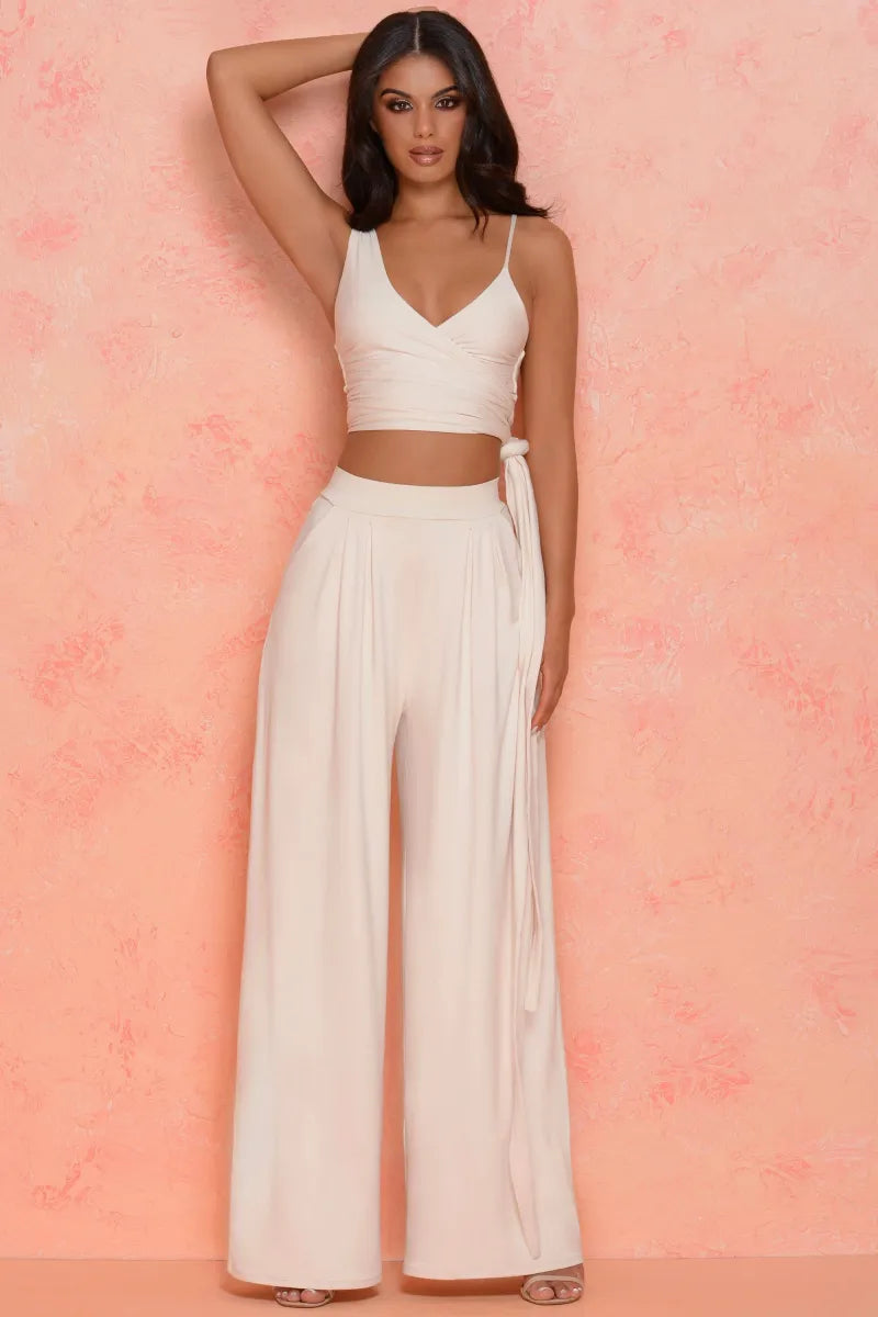 Set For Women Wide Leg Pants Crop Top Brand Oh Polly Size S-M