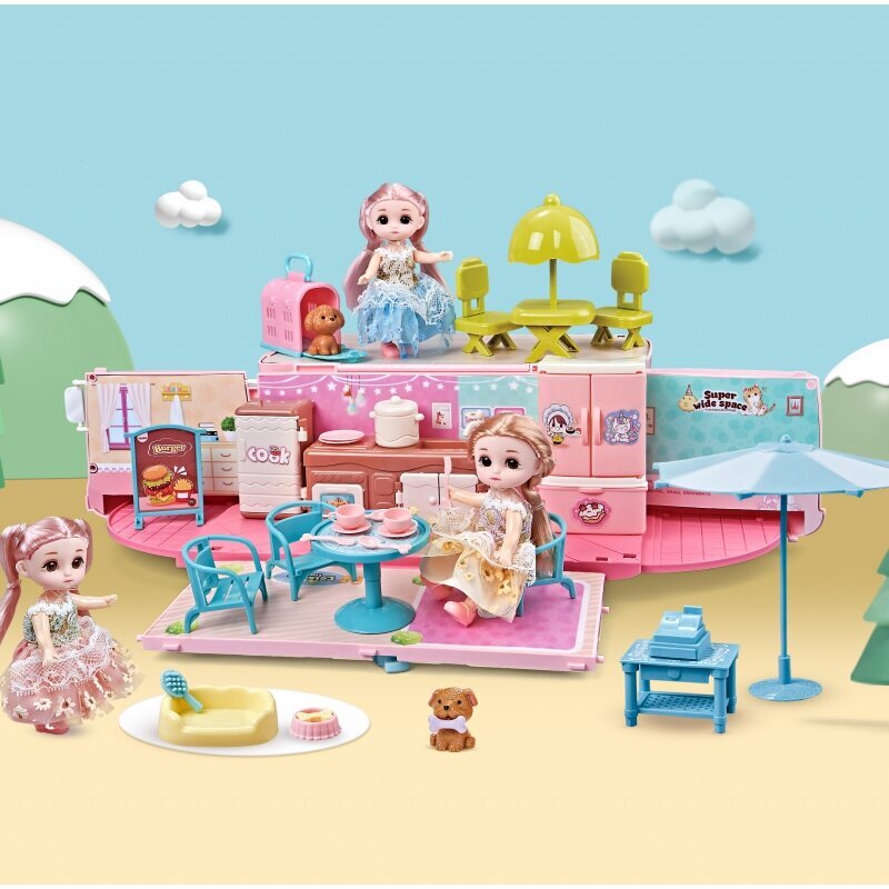 2 in 1 camper and dollhouse set with light and sound effects