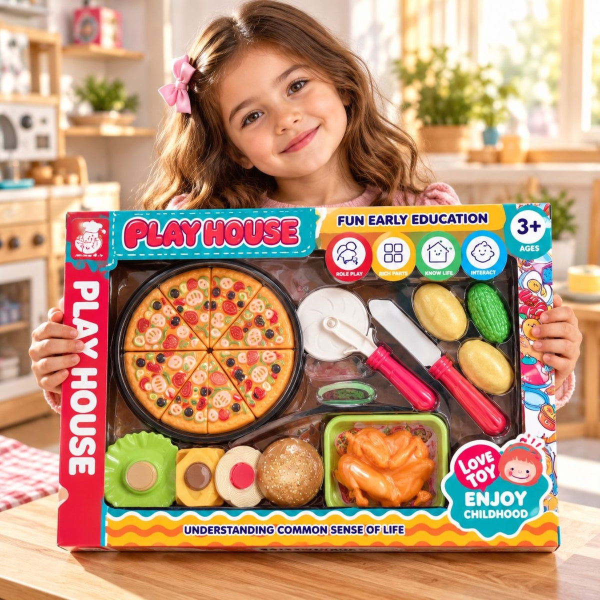 Play House toy pizza pretend kitchen food set in retail packaging