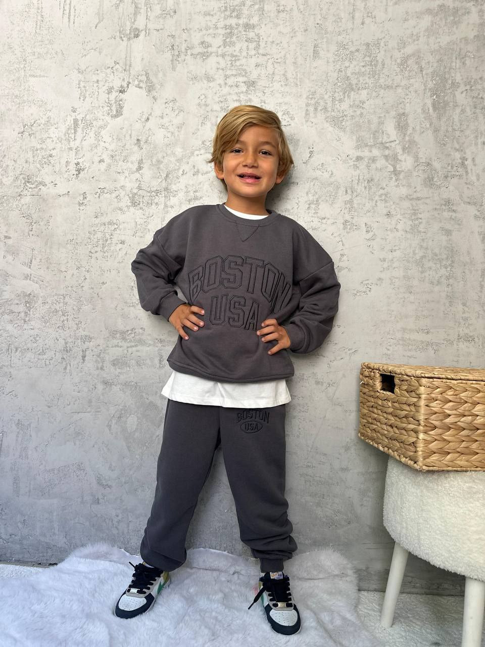 Grey Boston Outfit For Boys 2pcs