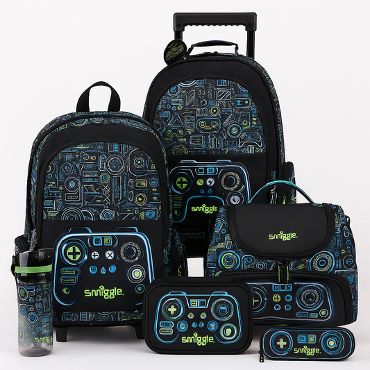 Smiggle Game Design Set Of 3pcs Bottle Lunch Bag Backpack 42cm