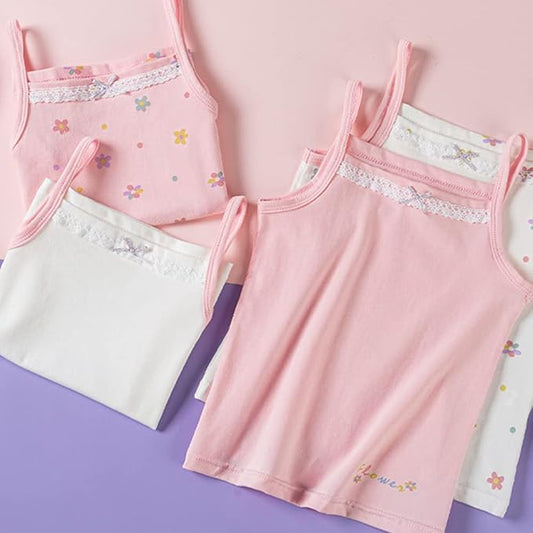 Set Of 4 Pcs Undershirts Flower For Kids Size 2-10y