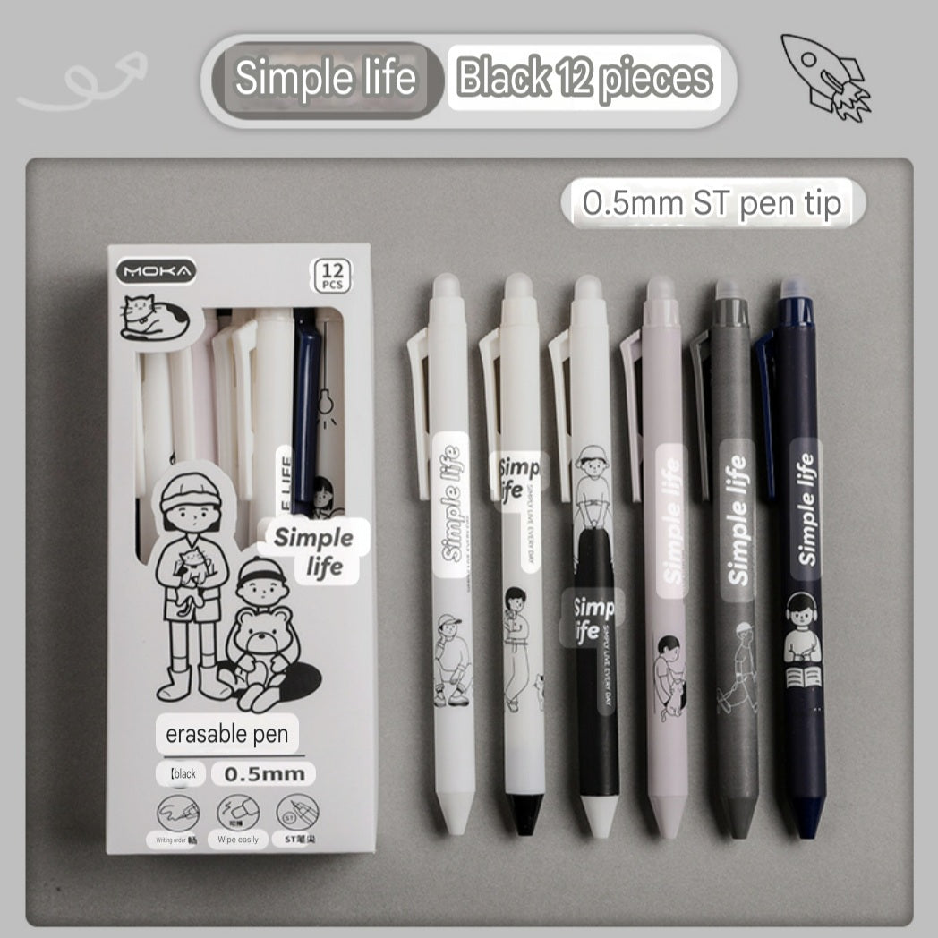 Cartoon Erasable Gel Pen Black Color Pack of 12 Pcs 0.5mm