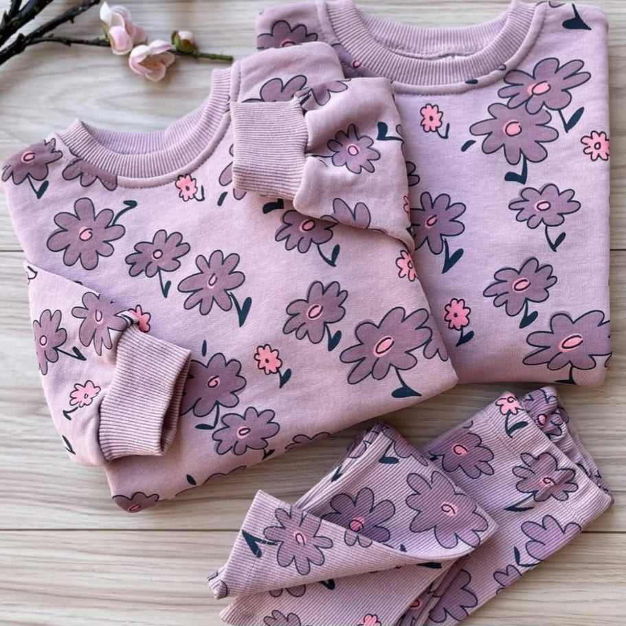 Purple Flowers Outfit Cotton 100%2-8y