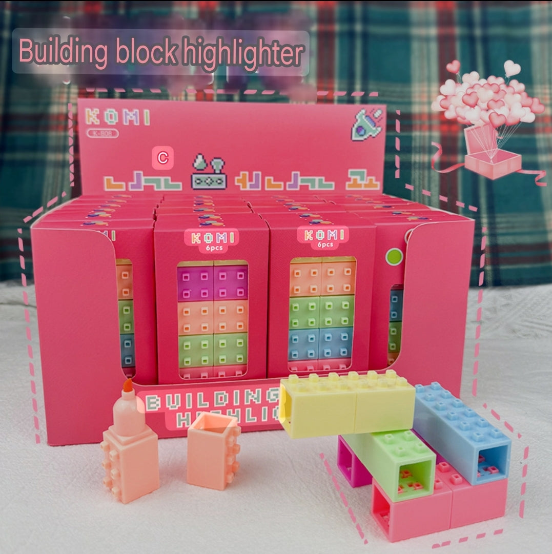 Highlighter Pens Set Of 6 Pcs Puzzle Design