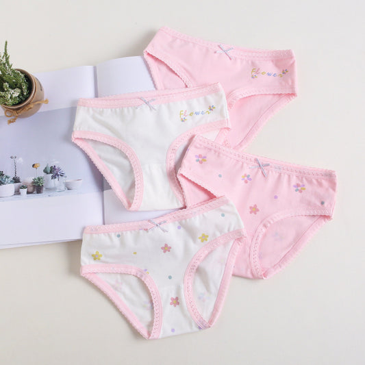 Set Of 4 Pcs Underwear Panties Flower For Kids Size 2-12y