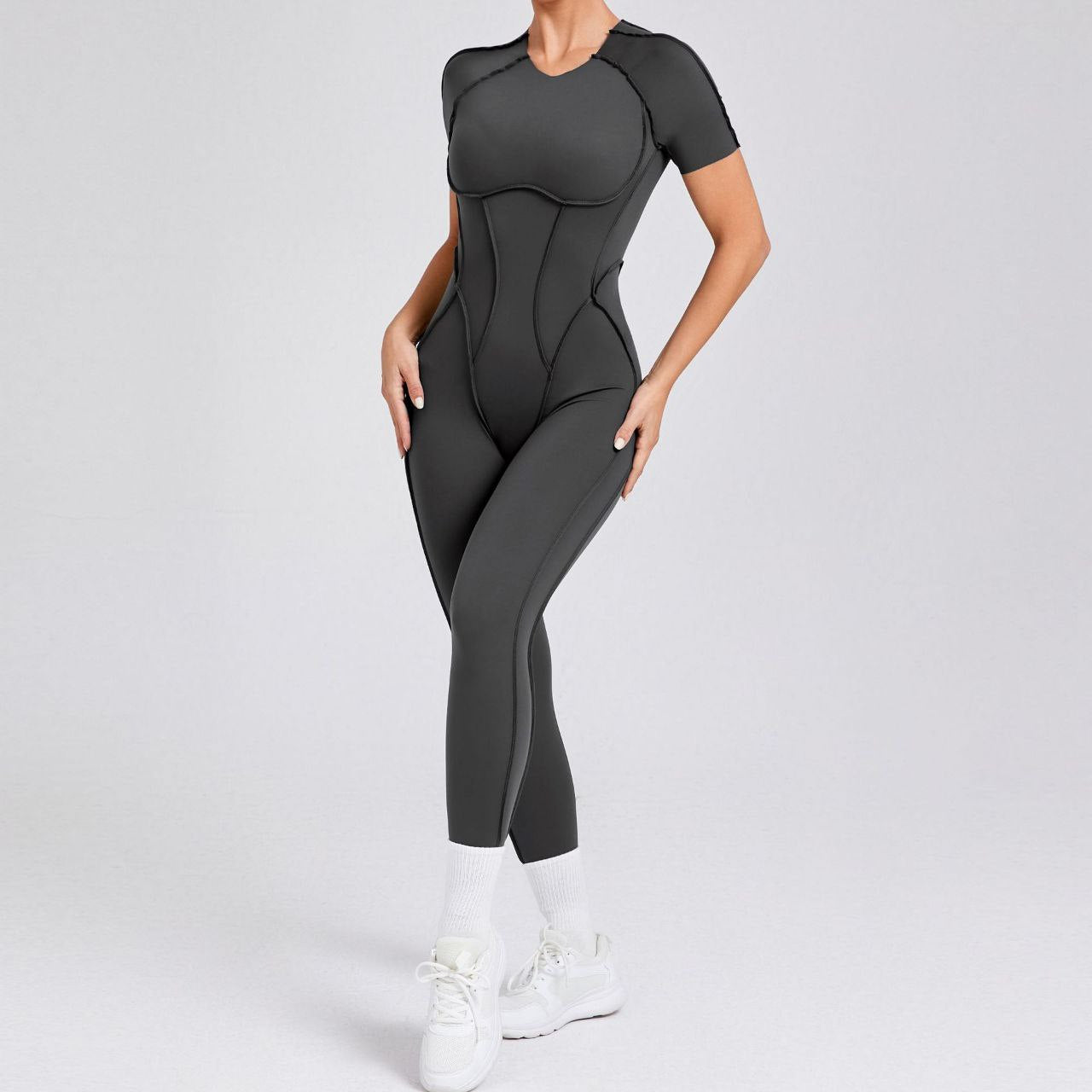 Sportswear Backless Sports Suit Short Sleeve For Women Size L