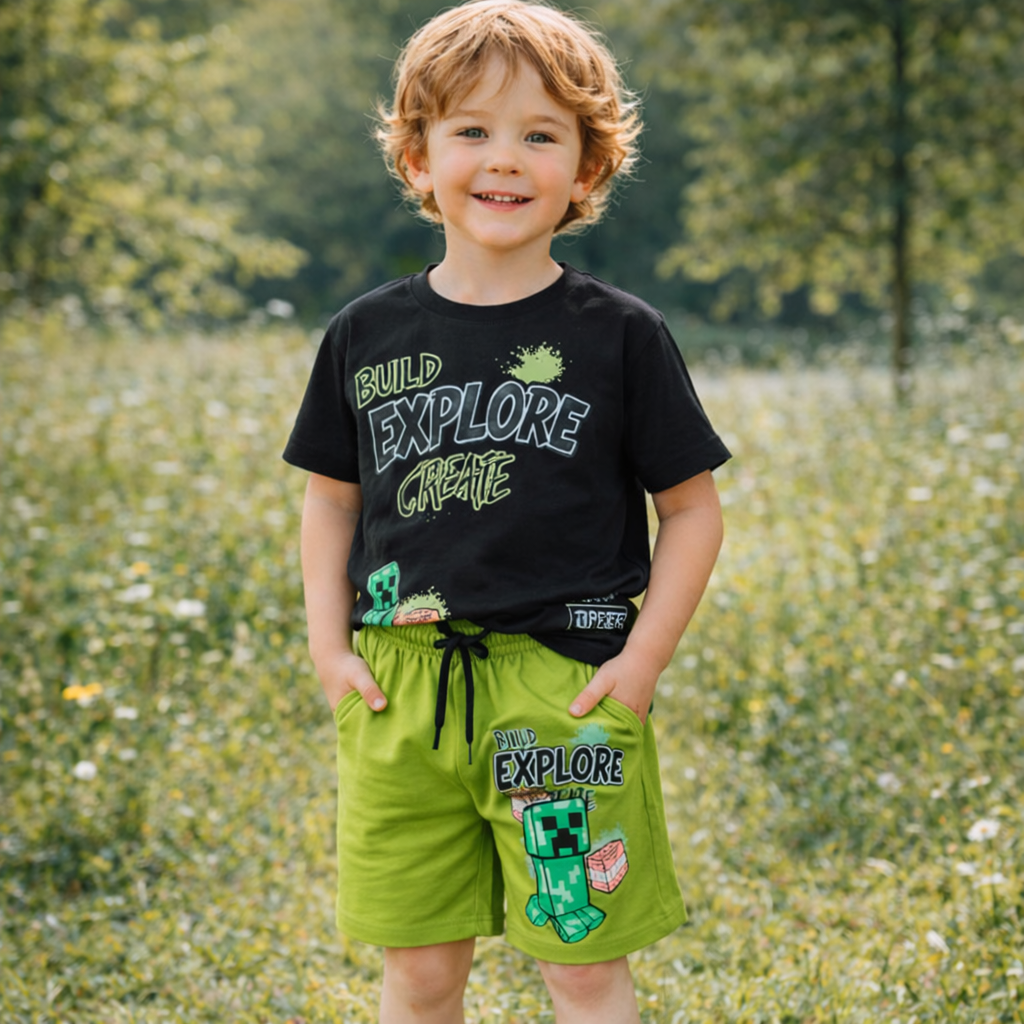 Boys Cotton Minecraft – Soft Summer Outfit | Size 3-10y