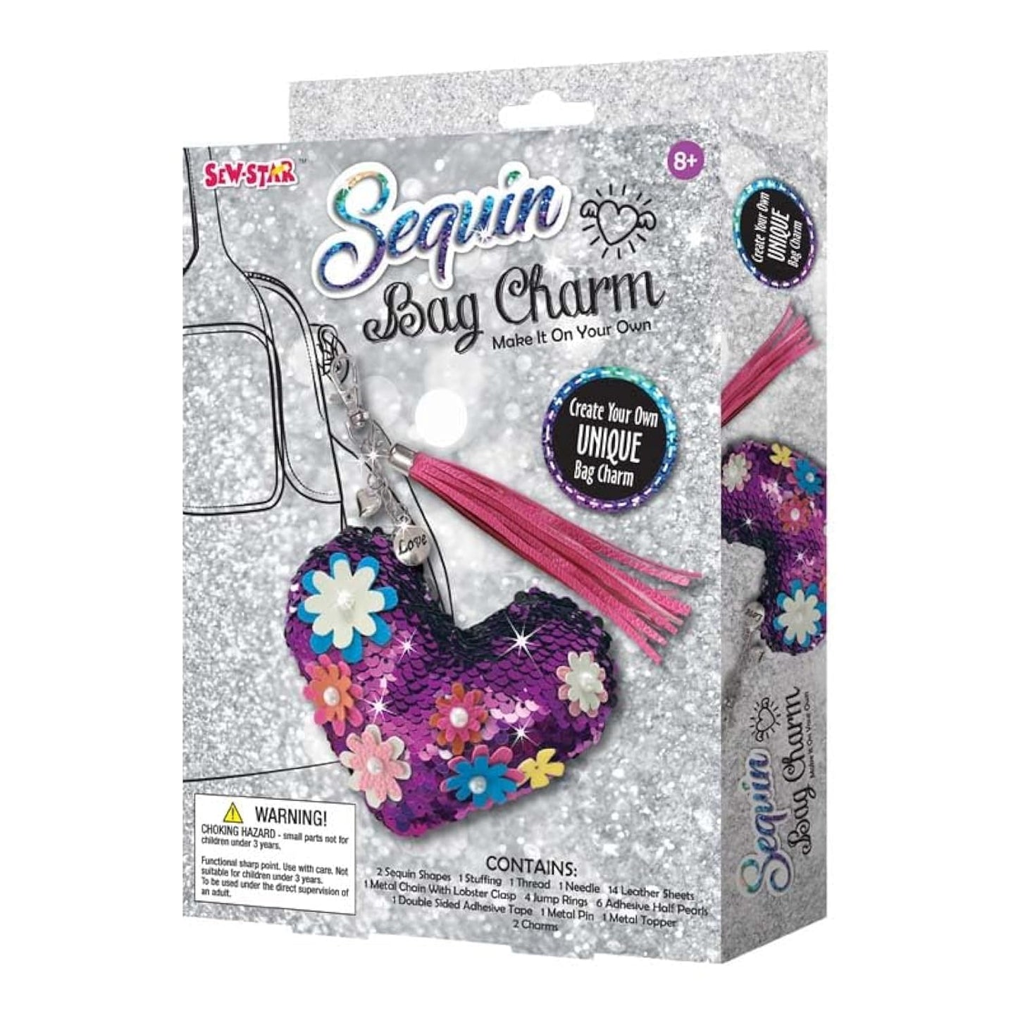 DIY Sequin Bag Charm Toy For Kids Heart/Unicorn/Lama Design