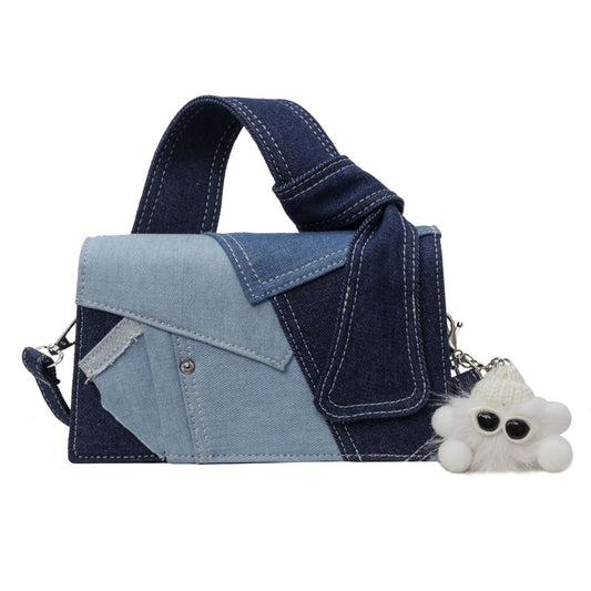 Jeans Fashion Bag For Women With Cute Keychain