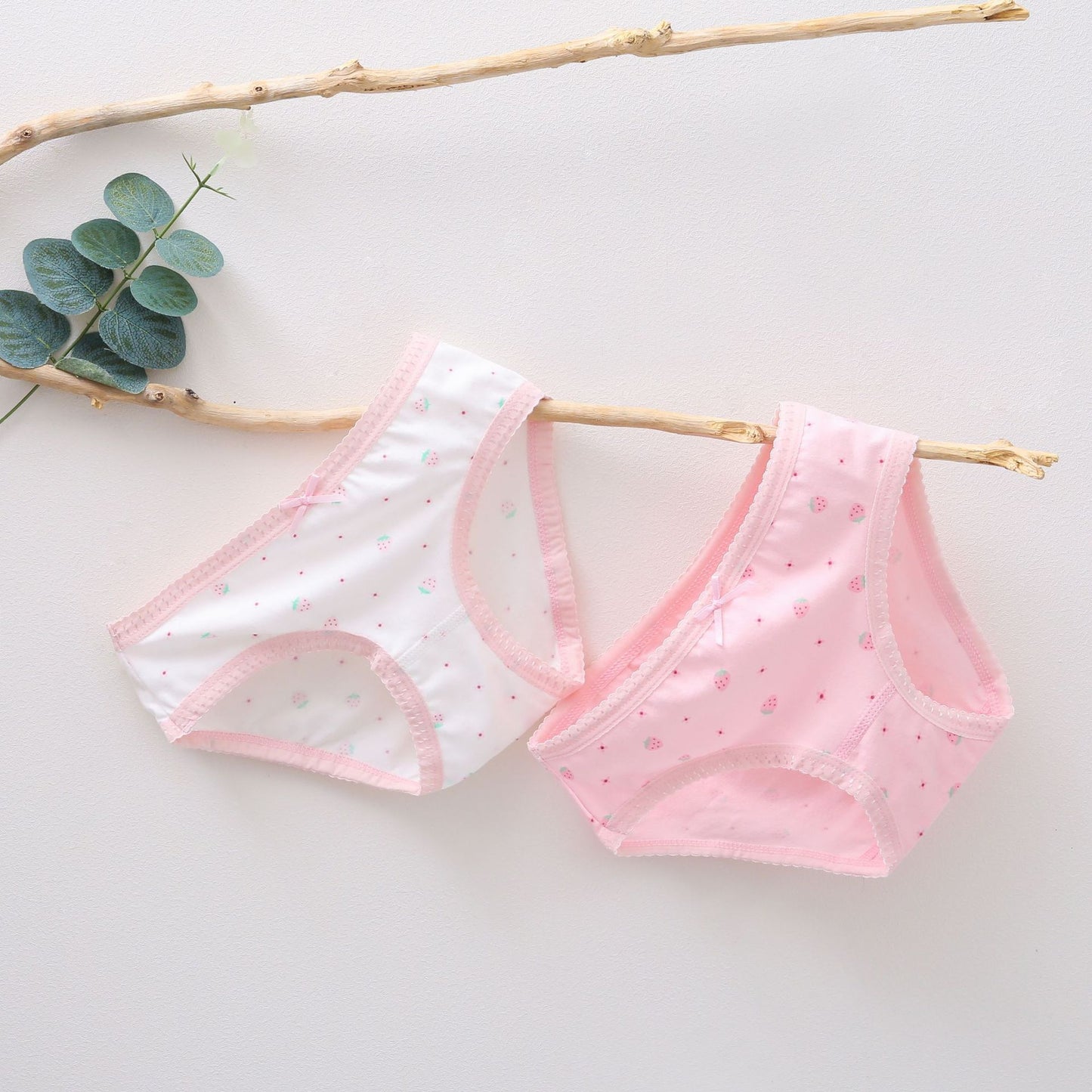 Toddler Baby Girls Cotton Underwear Boxer Briefs 3-12y Kids Panties Pink Strowberry 4pcs Set