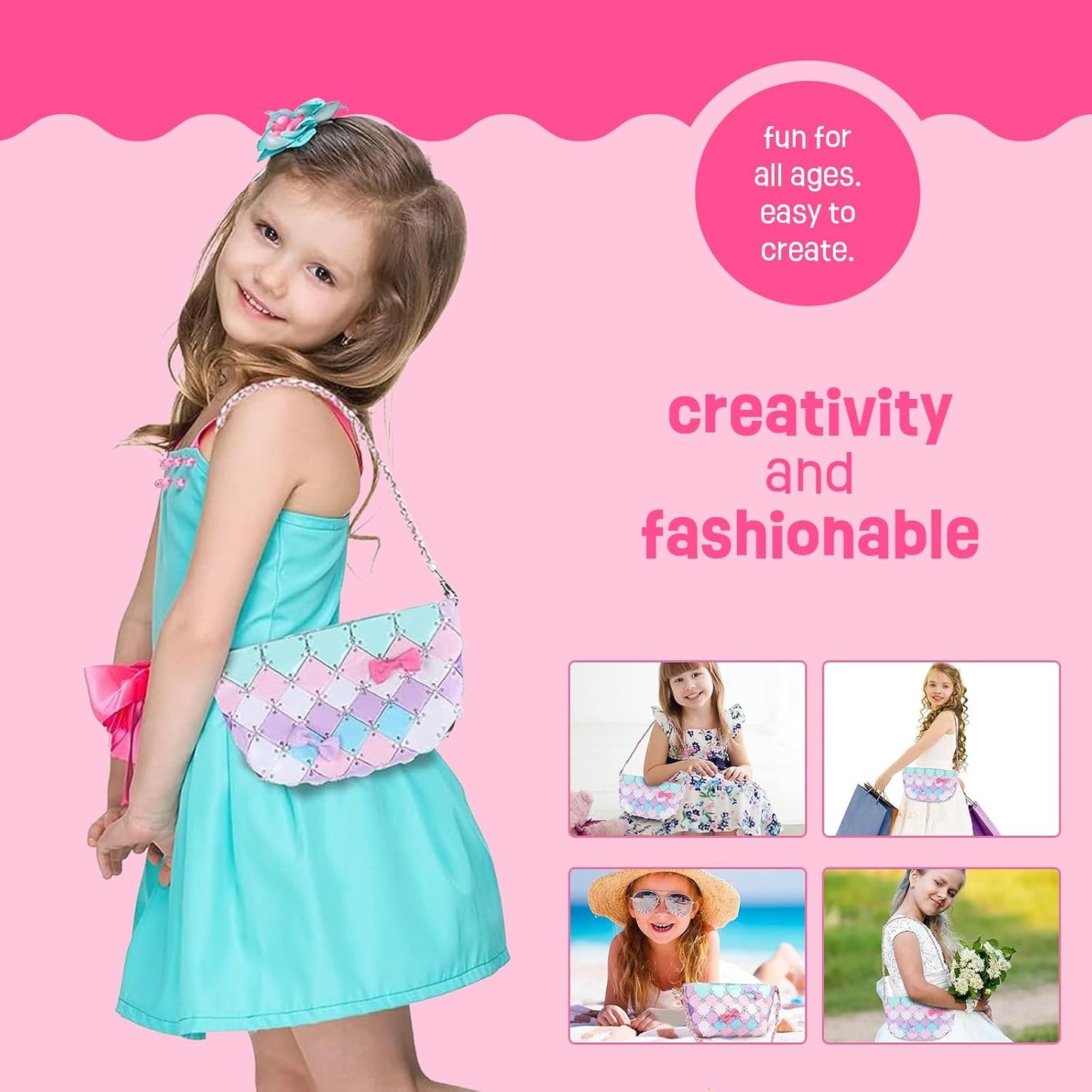 Gifts Toys for Girls - Stylish Girls Pink Crafted Chain Bag, Toys Birthday Gifts for Girls Age 6+