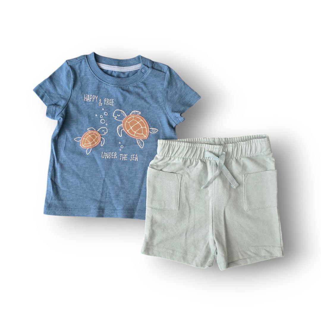 Outfit For Boys Set Of 2 Pcs Turtles Under The Sea Design Size 3-6months