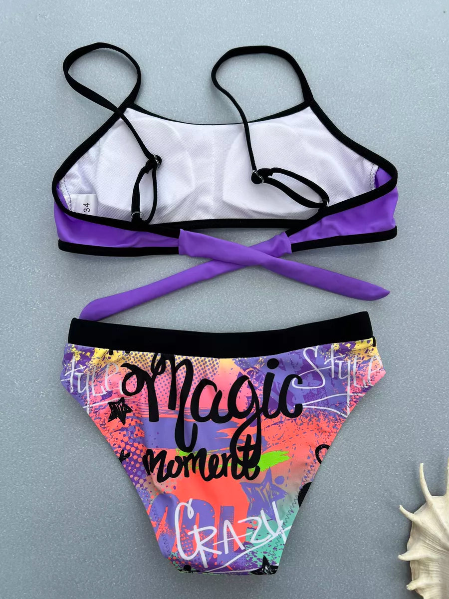 Purple Swimwear For Girls Set Of 3 Pcs Size 6-12y