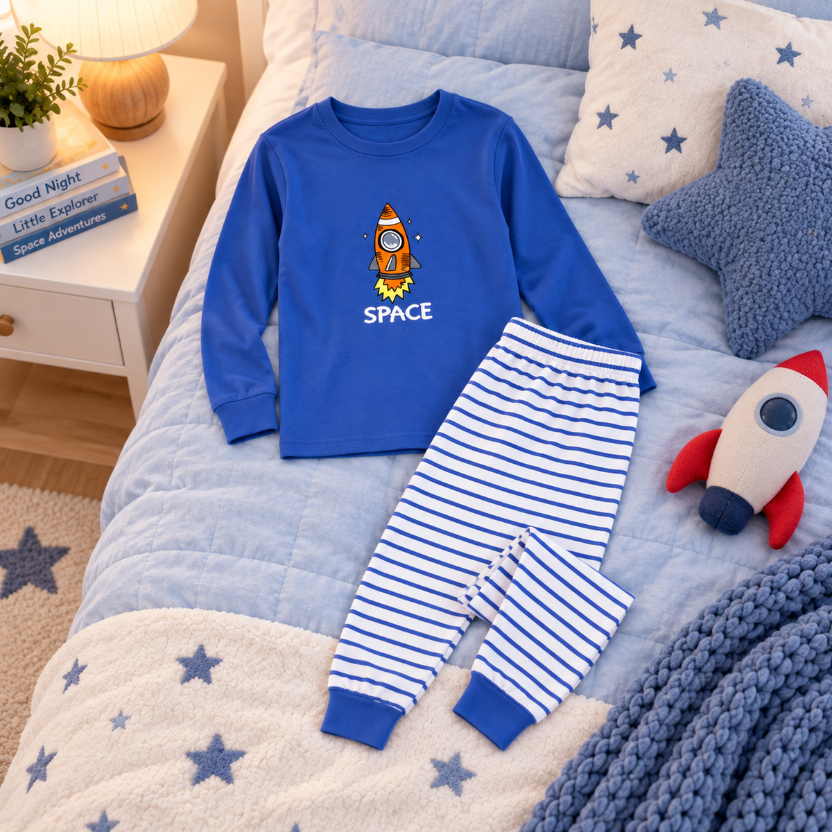 Boys’ 100% Cotton Space Pajama Set | 8–14Y