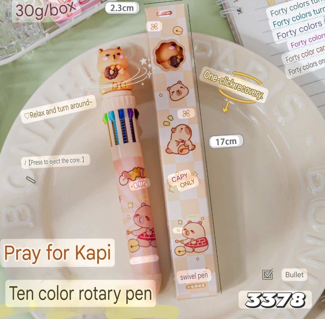 Cartoon Pen Ballpoint Multicolor Pen Press 10 Color Rotary Pen