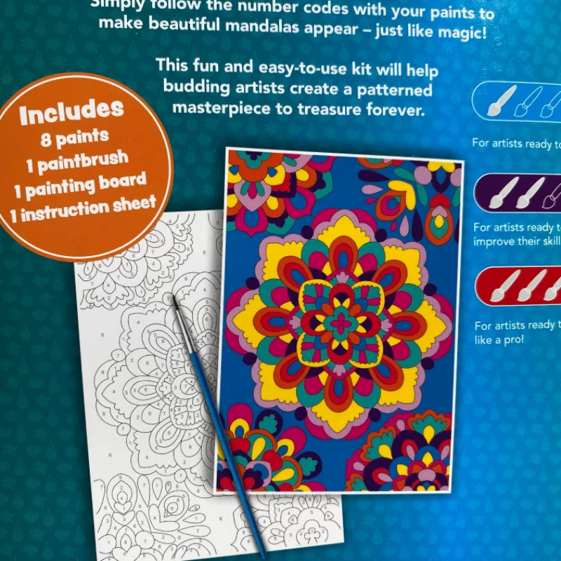 Paint By Numbers Mandalas Kit With 8 Paints