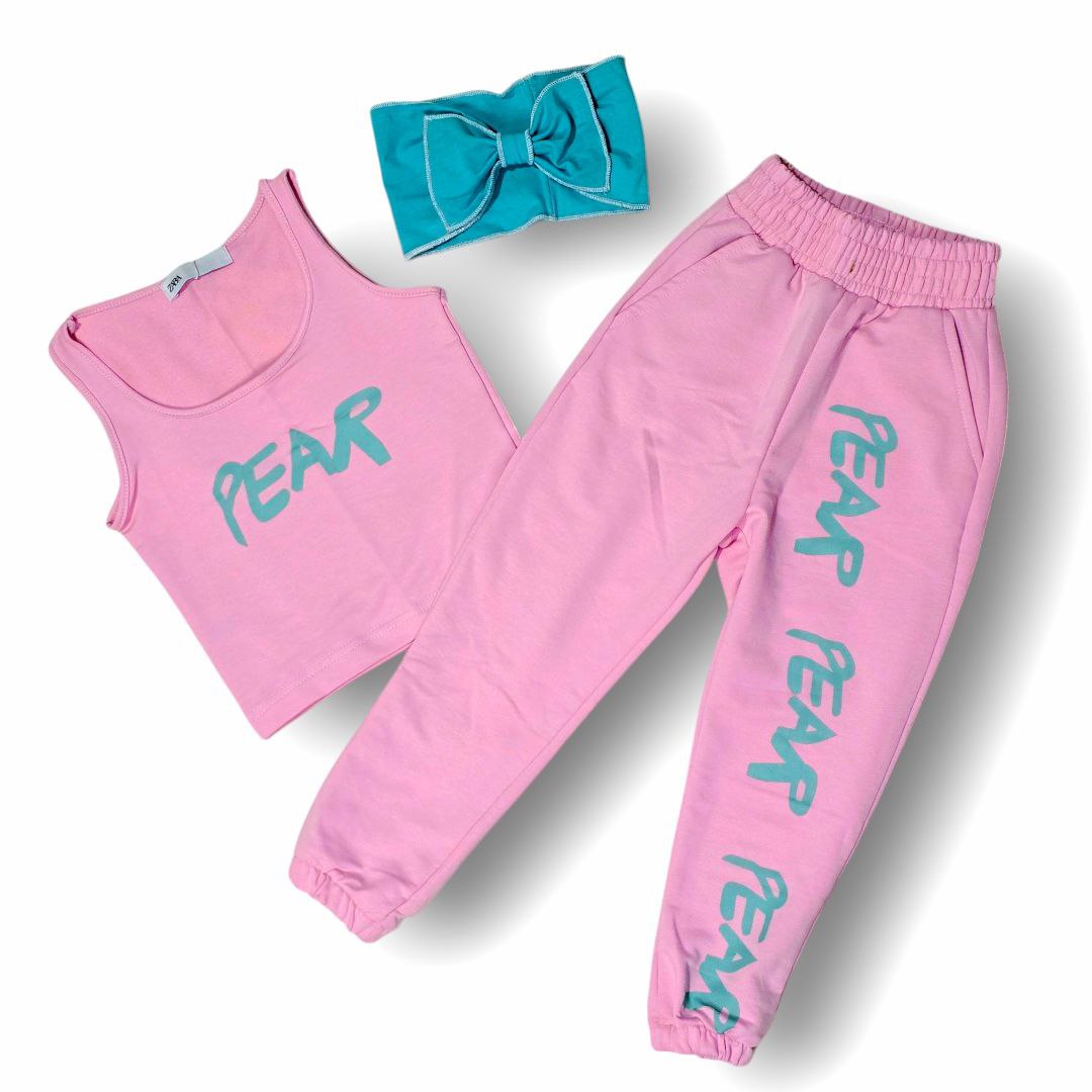 Outfit For Girls Pear Set Of 3 Pieces Top,Pants,Headband Size 4-10y