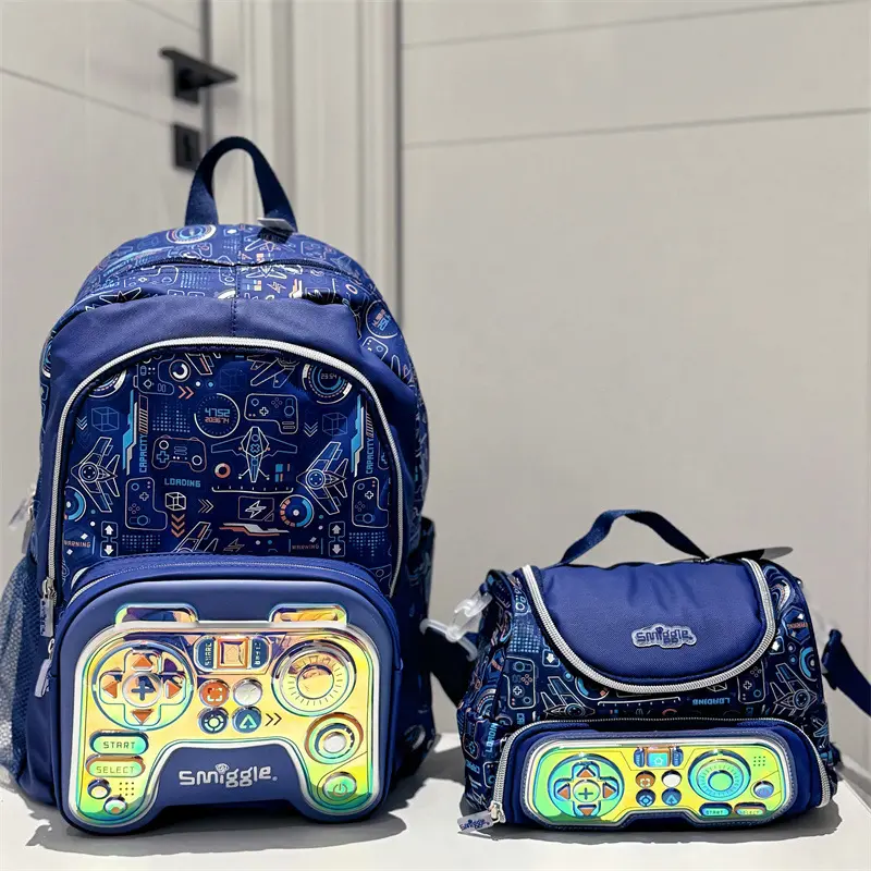 Smiggle Blue Game Design 2pcs Set Backpack 42cm Lunch Bag