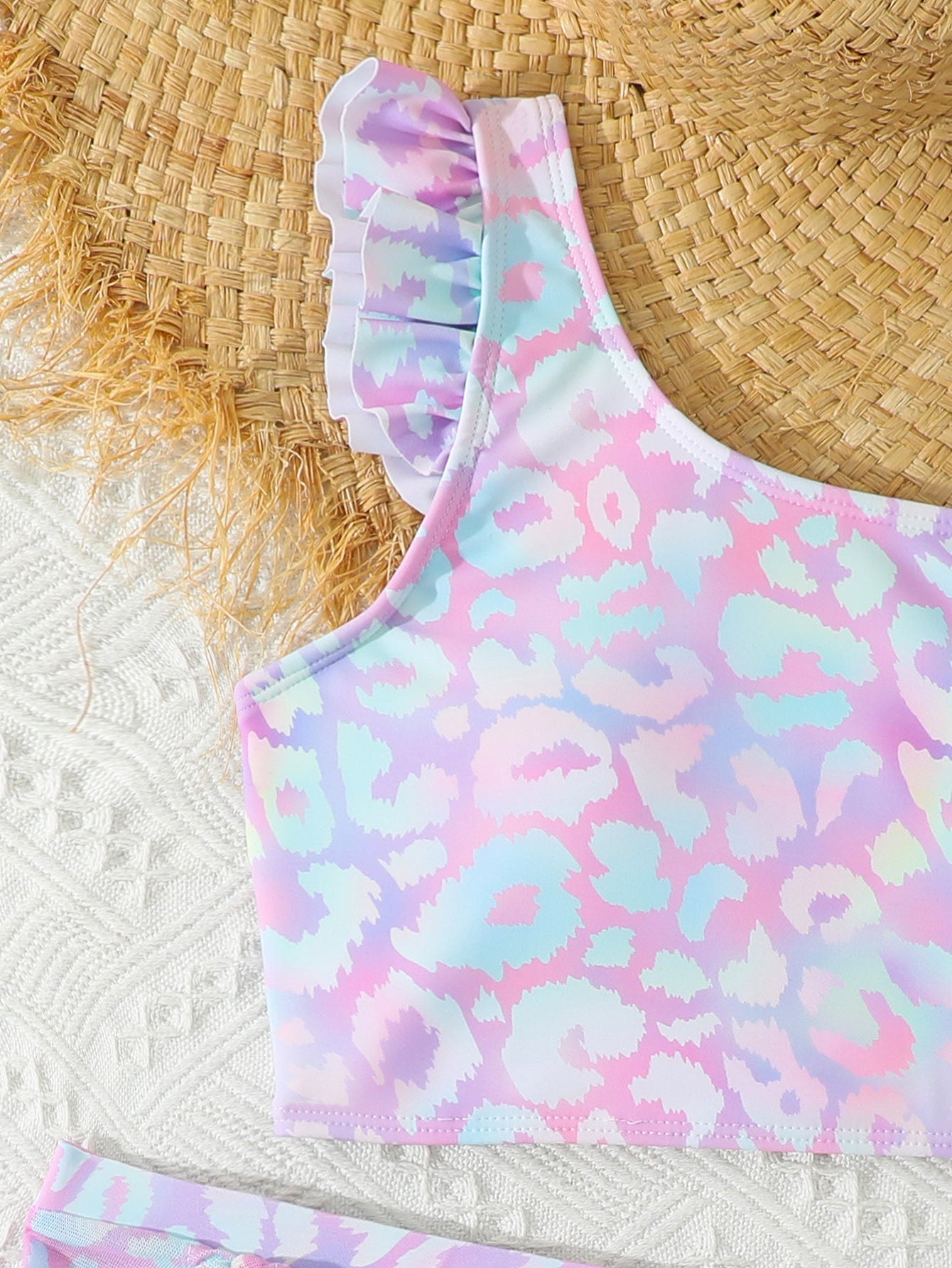 Girl 3-Piece Pastel Leopard Print Swimwear Set | Size 8-12y