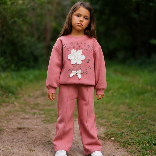 Nice Cotton Outfit  Flower Design Fleece 3-10y