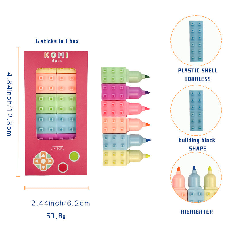 Highlighter Pens Set Of 6 Pcs Puzzle Design