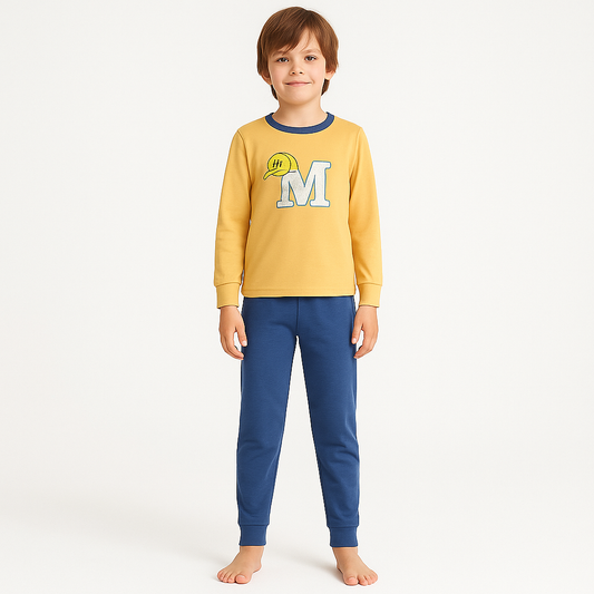 Mustard Cotton Pyjama For Boys M Design Size 6-12y