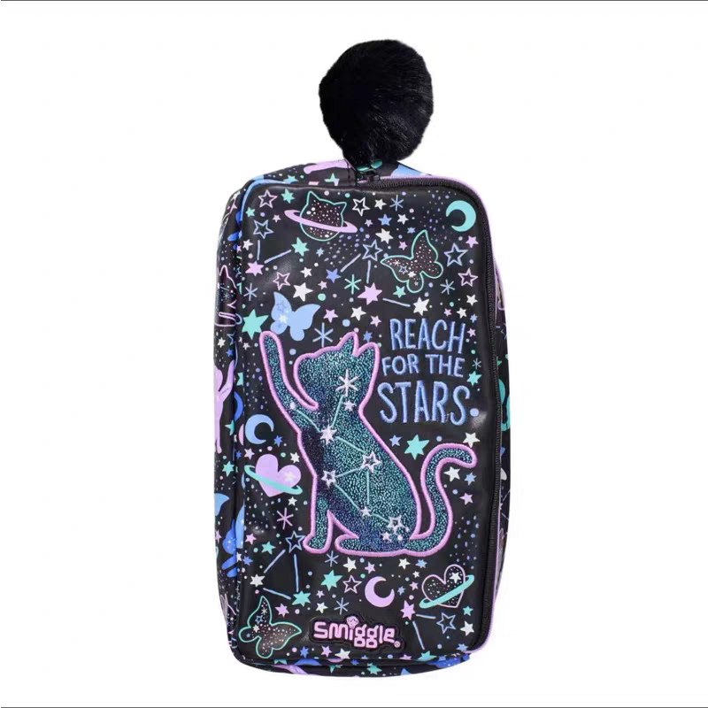 Smiggle Black Cat Design 3pcs Backpack 42cm lunch Bag Case
