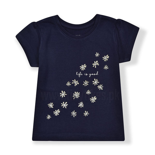 Tshirt For Girls Life Is Good Flower Design Brand:Primark Blue Color Size 2-3y