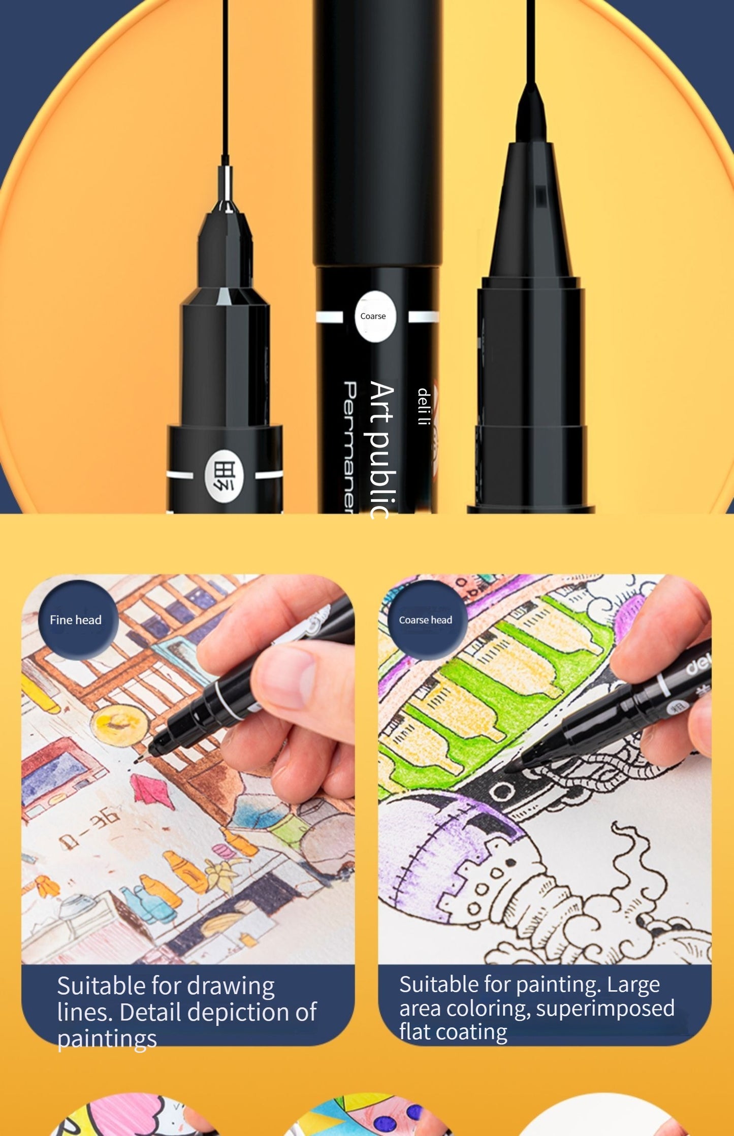 Marker With Black Head Pen For Art Double Sided