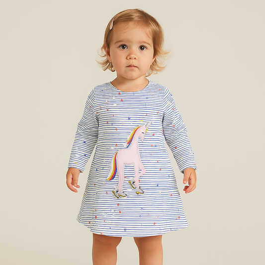 Long Sleeve Cotton 100% Dress Roller Unicorn Design Size 2y
