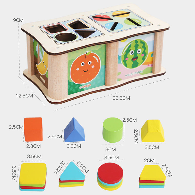 Wooden Shape Box – Educational Sorting Toy with Size Guide | 2+