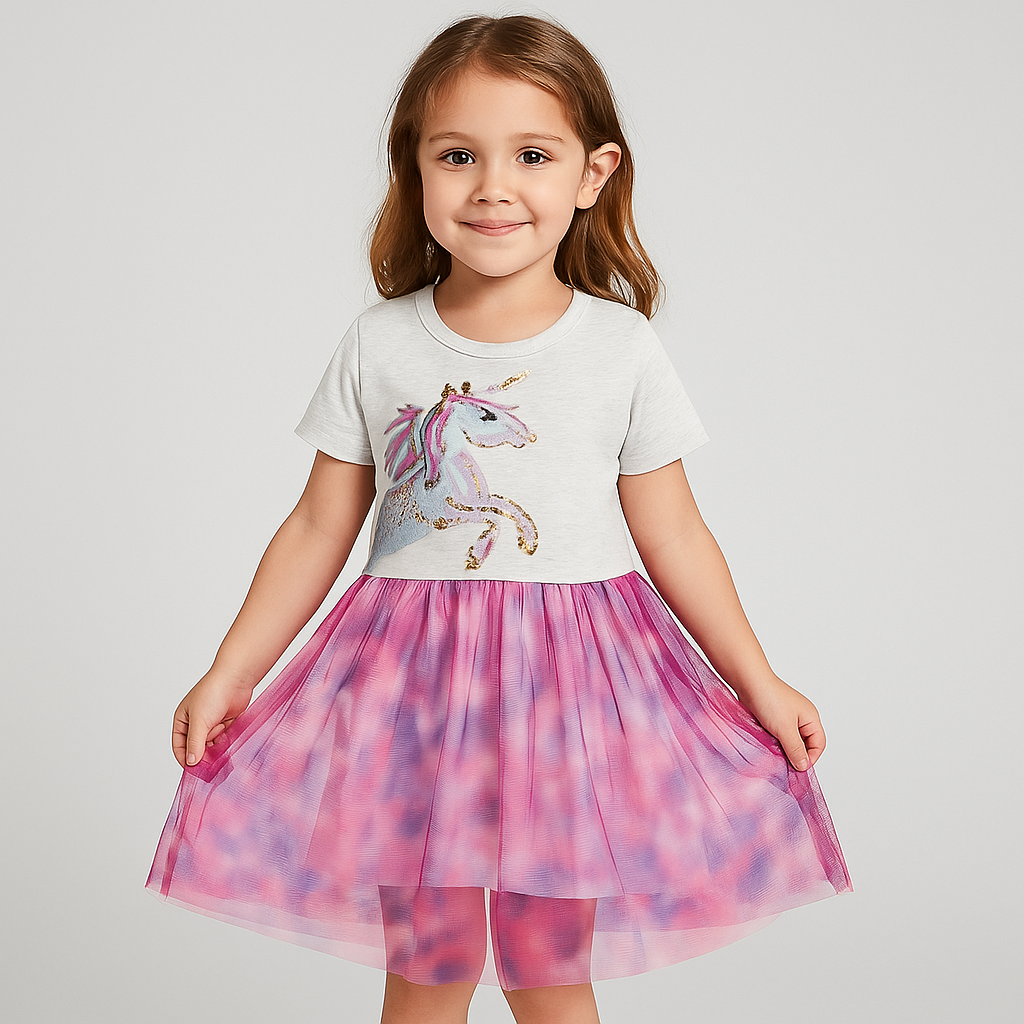 Unicorn Dress Cotton 100% For 2-7y
