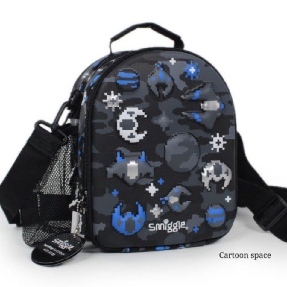 Smiggle Black Space Lunch Bag | Hardtop | Shoulder Strap | 25×19×12cm
