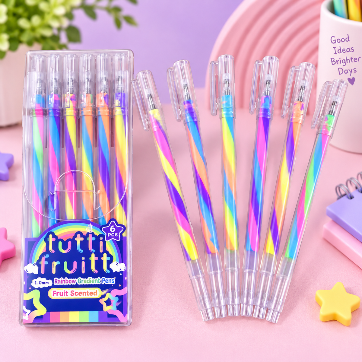 Tutti Frutti Rainbow Gradient Pens – 6 Pcs