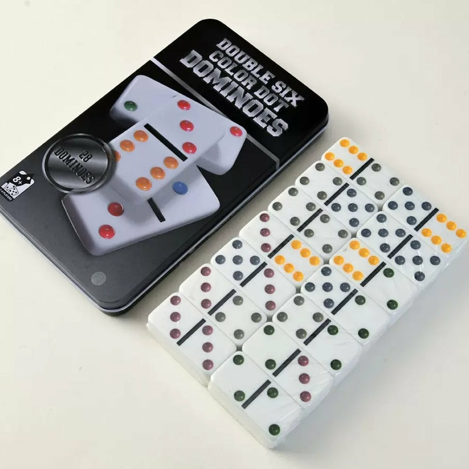 Dominoes in metal box