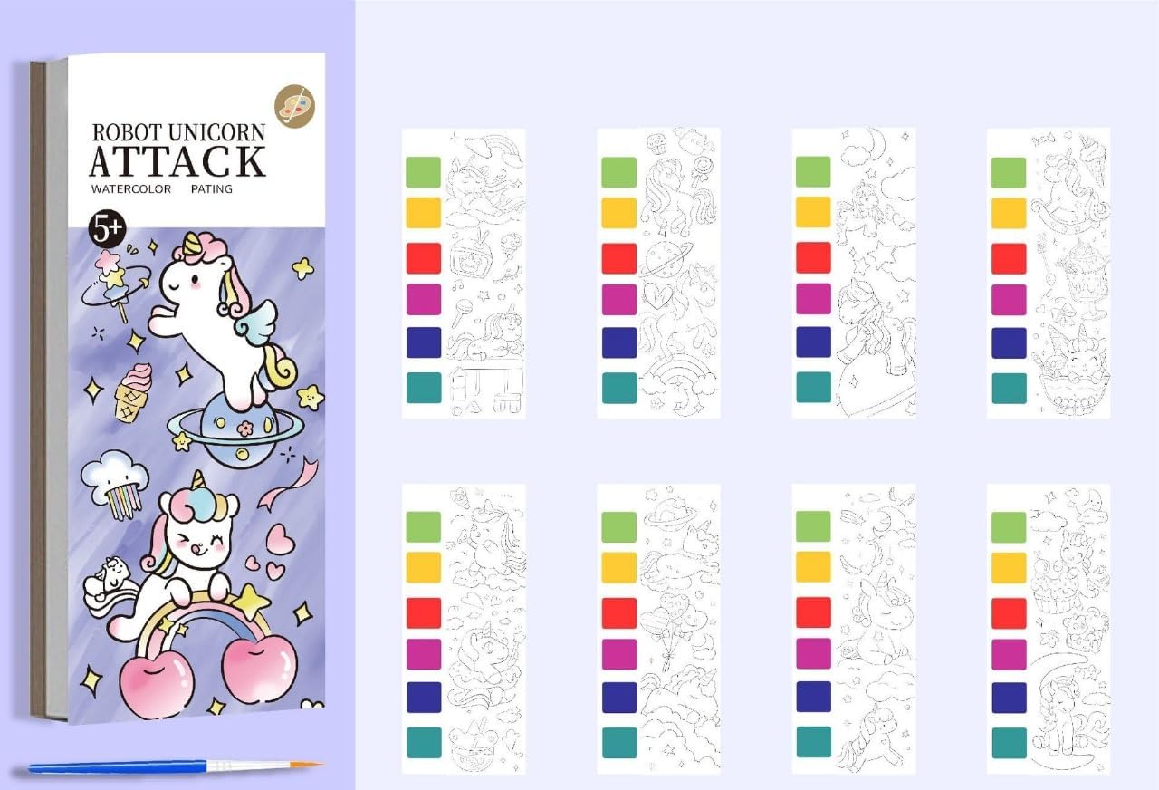Activity Coloring Books, Watercolor Painting with Brush, 12 Sheets 3+