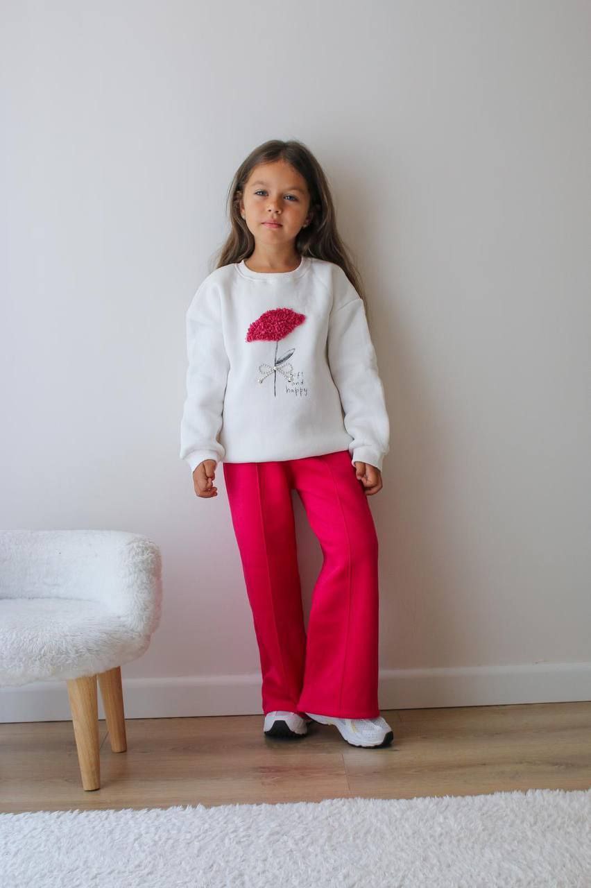 Fuschia Flower Outfit With Fleece 3-10y