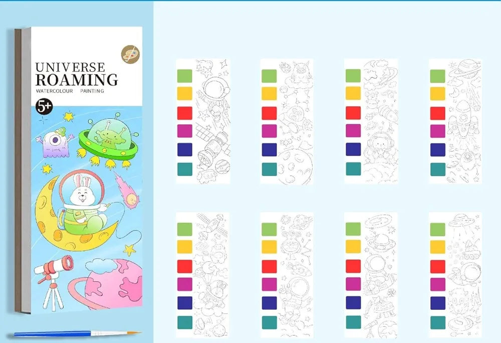 Activity Coloring Books, Watercolor Painting with Brush, 12 Sheets 3+