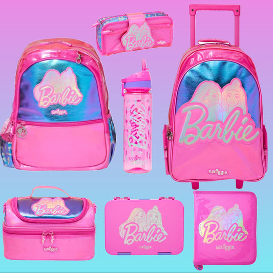 Smiggle Barbie Design 5Pcs Set Backpack 38cm Lunch Box Lunch Bag Case Bottle