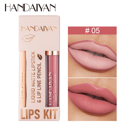 Lip Liner Lip Glaze Set HANDAIYAN Waterproof Non-Stick Matte Lipstick and Lip Liner Set