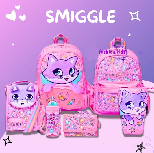 Smiggle Cat Design 3 pcs Set Backpack Lunch Box Case
