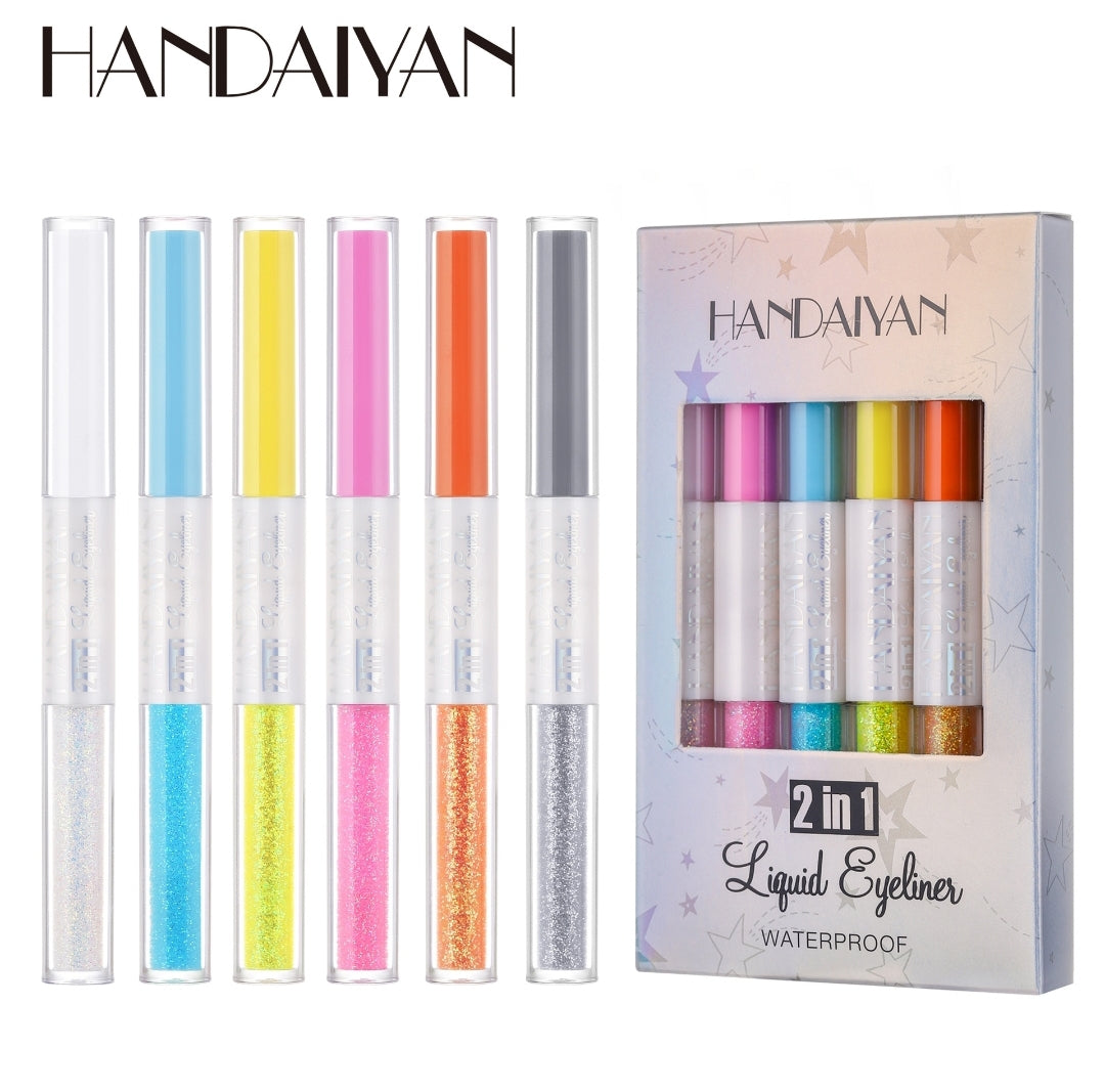 Liquid Eyeliner, Double Ended Matte and Glitter, 6 Colors Pack